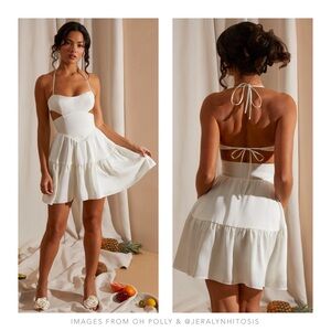 Oh Polly | FLEUR Halter Neck Cut Out Mini Dress in White